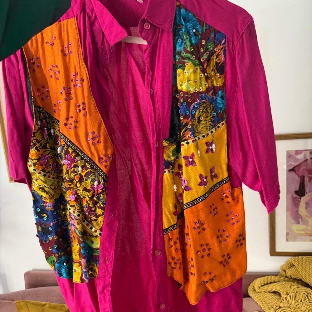 Rare Vintage Vibrant Pink and Multicolor Button-Up Shirt